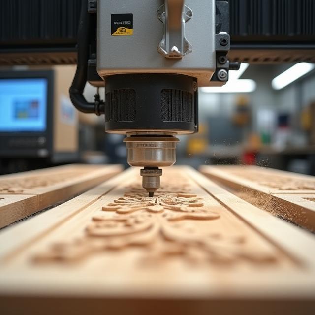 5-axis CNC router carving oak panels